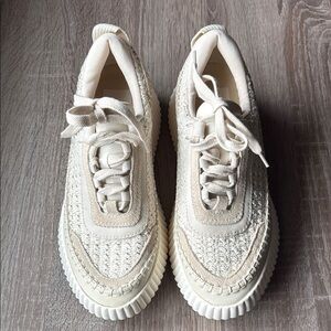 Dolce Vita Cream Textured Fabric Sneakers with Thick Rubber Soles